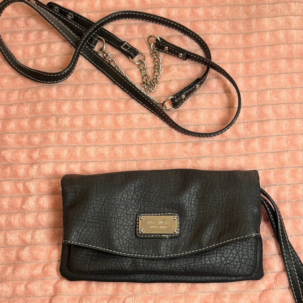 Nine West Convertible Crossbody Clutch | Black Faux Leather | OS
